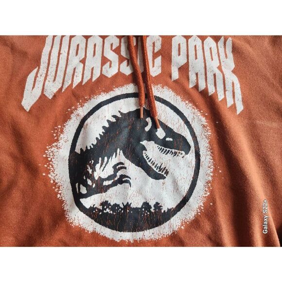 H17  Jurassic Park Orange hoodie w Dinosaur - Picture 3 of 5